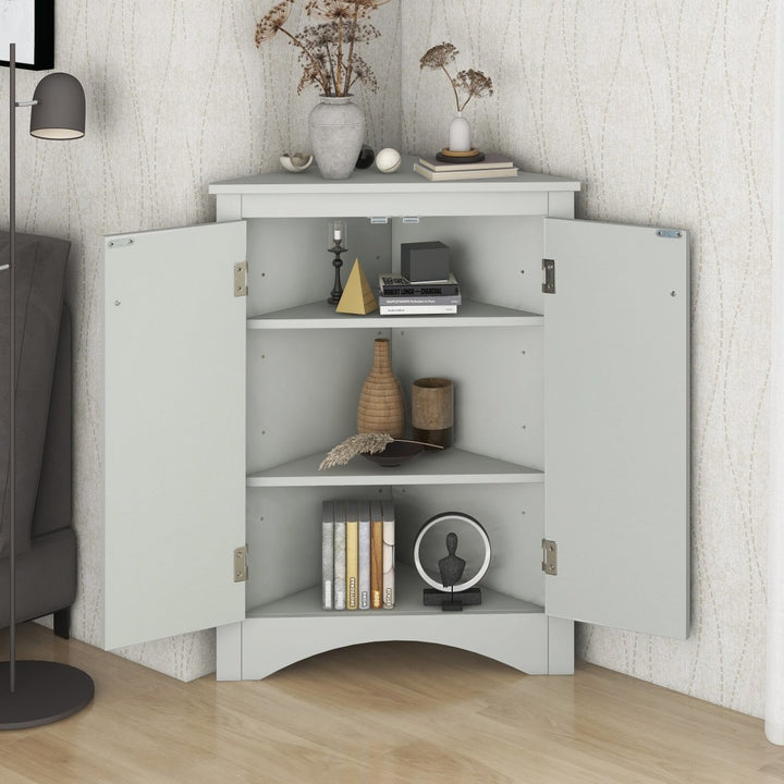 Grey Triangle Bathroom Storage Cabinet with Adjustable Shelves, Freestanding Floor Cabinet for Home KitchenDTYStore