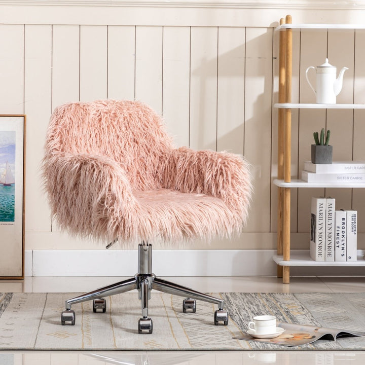 HengMing Modern Faux fur home office chair, fluffy chair for girls, makeup vanity ChairDTYStore