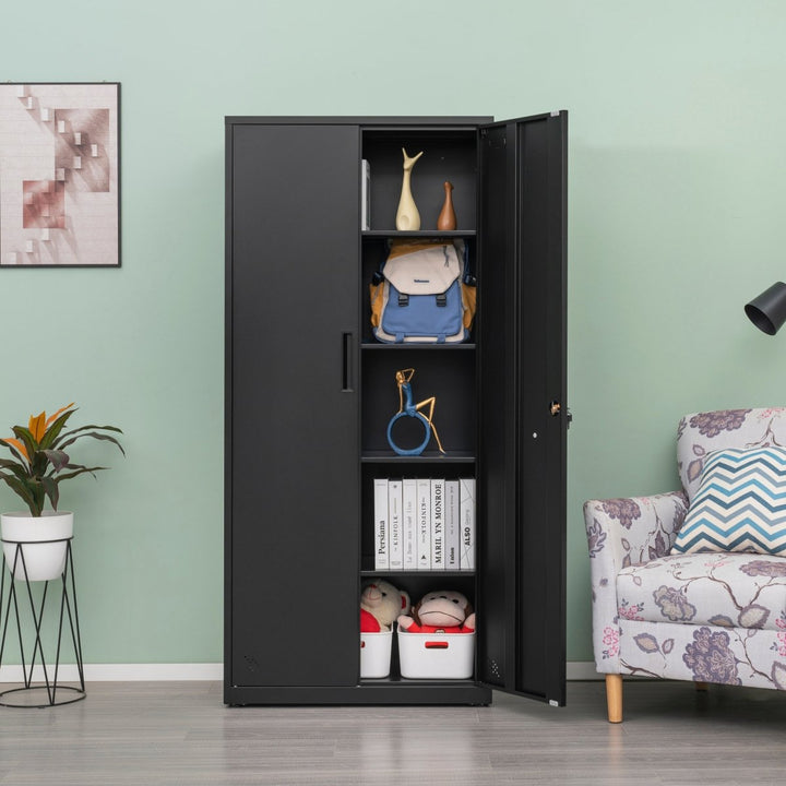 High Storage Cabinet with 2 Doors and 4 Partitions to Separate 5 Storage Spaces, Home/ Office DesignDTYStore