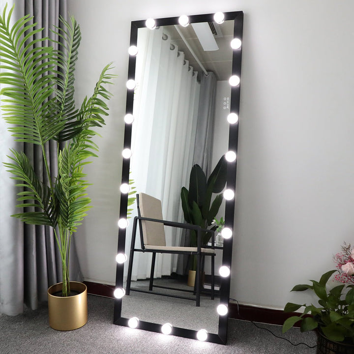 Hollywood Style Full Length Vanity Mirror With LED light bulbs Bedroom Hotel Long Wall Mouted Full Body Mirror Large Floor Dressing Mirror With Lights BlackDTYStore