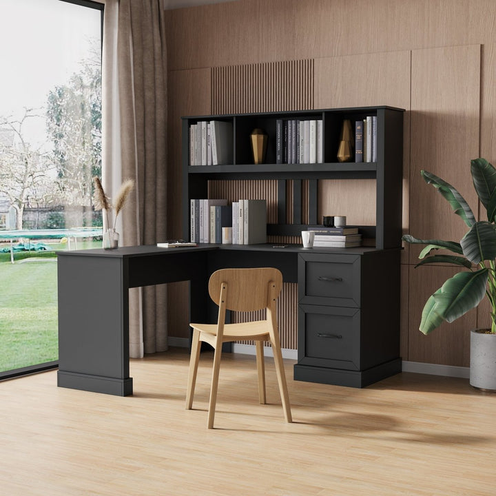 Home Office Computer Desk with Hutch, Antiqued Black finishDTYStore