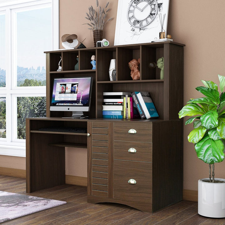 Home Office Computer Desk with Hutch,WalnutDTYStore