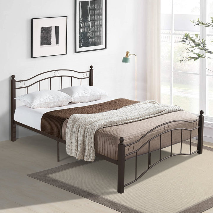 King Size Metal Bed Frame with Headboard and Footboard BronzeDTYStore