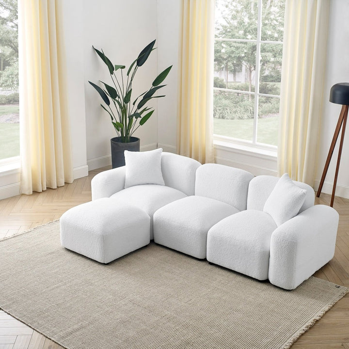 L-Shape Modular Sectional Sofa, DIY Combination,Teddy Fabric,WhiteDTYStore