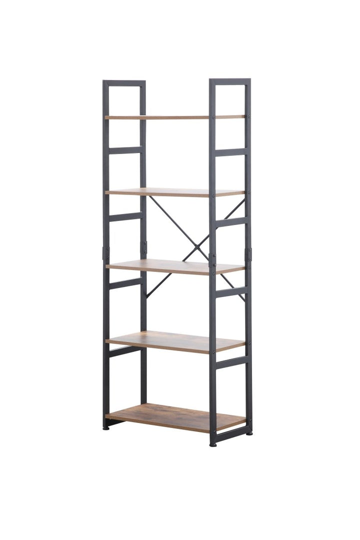 Ladder Shelf Bookcase 5 Tiers | Bookshelf with Open Storage, Metal Frame with Wood Board | Rustic + BlackDTYStore