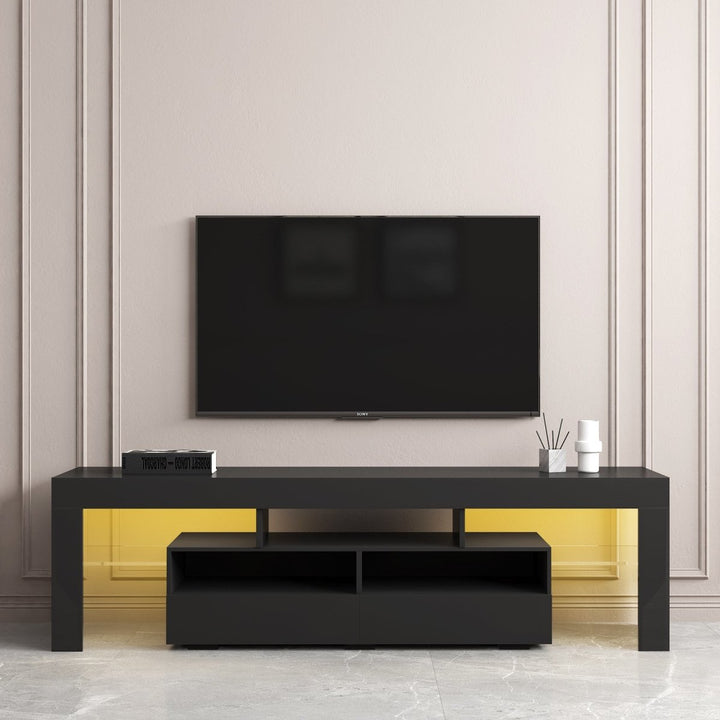 Living Room Furniture TV Stand Cabinet with 2 Drawers & 2 open shelves,20-color RGB LED lights with remote,BlackDTYStore