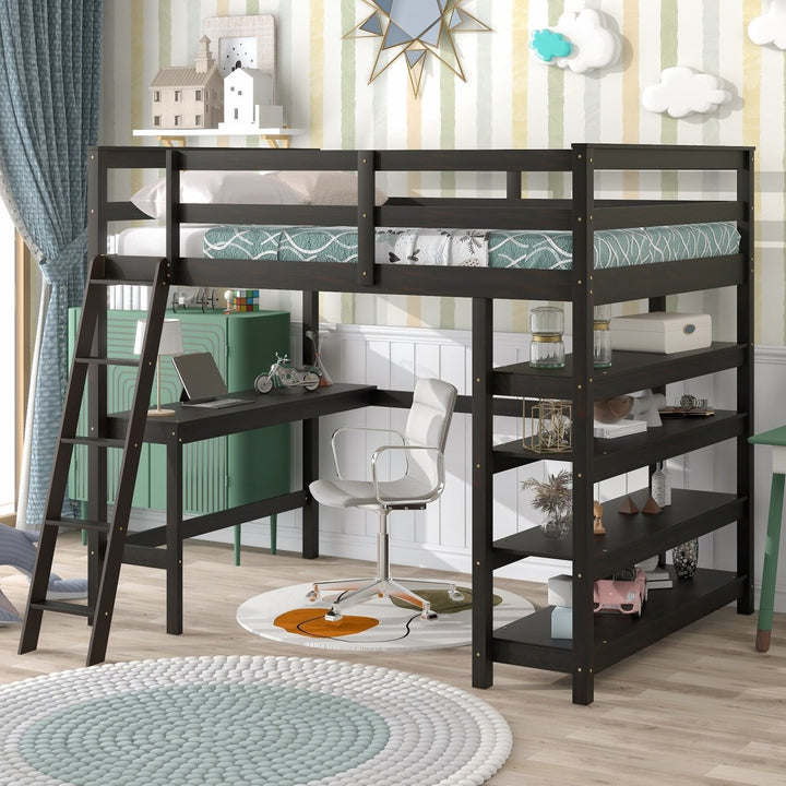 Loft Bed Full with desk,ladder,shelves , EspressoDTYStore