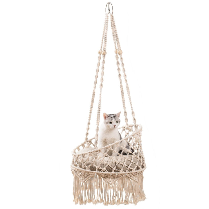 Macrame Cat Hammock, Hanging Cat Bed Hammock Cat Swing for Indoor Cats, Boho Cat Swing Bed for SleepingDTYStore