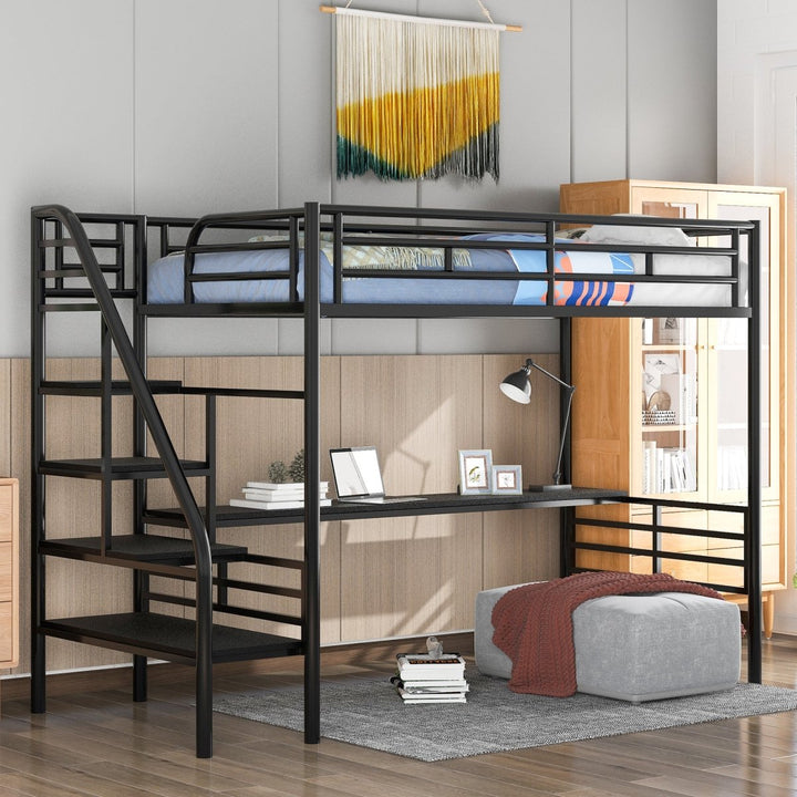 Metal Loft Bed Frame with Desk, No Box Spring Needed,Twin ,BlackDTYStore
