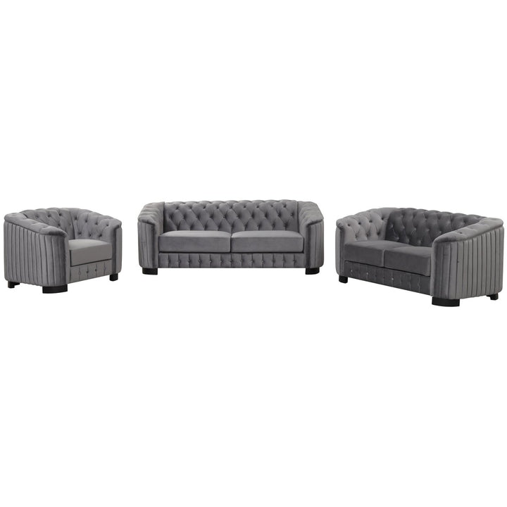 Modern 3-Piece Sofa Sets with Rubber Wood Legs,Velvet Upholstered Couches Sets Including Three Seat Sofa, Loveseat and Single Chair for Living Room Furniture Set,GrayDTYStore