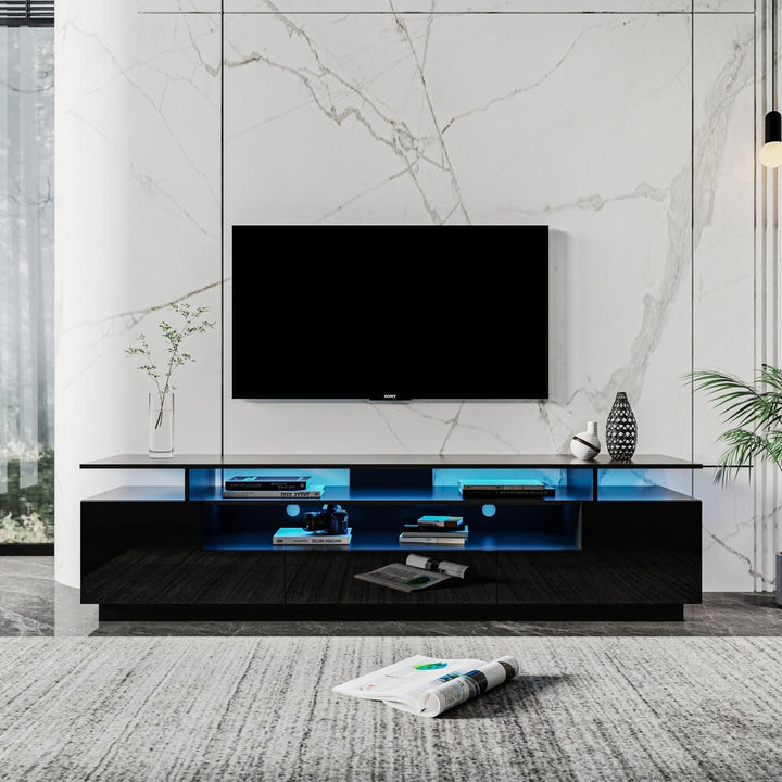 Modern Black TV Stand, 20 Colors LED TV Stand w/Remote Control LightsDTYStore