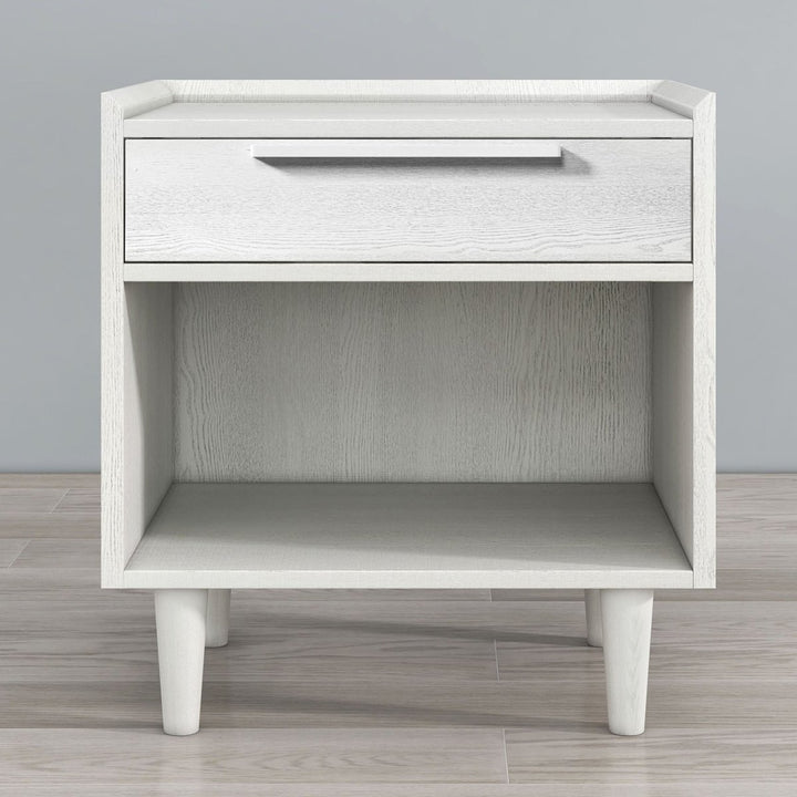 Modern Style Manufactured Wood One-Drawer Nightstand Side Table with Solid Wood Legs, WhiteDTYStore