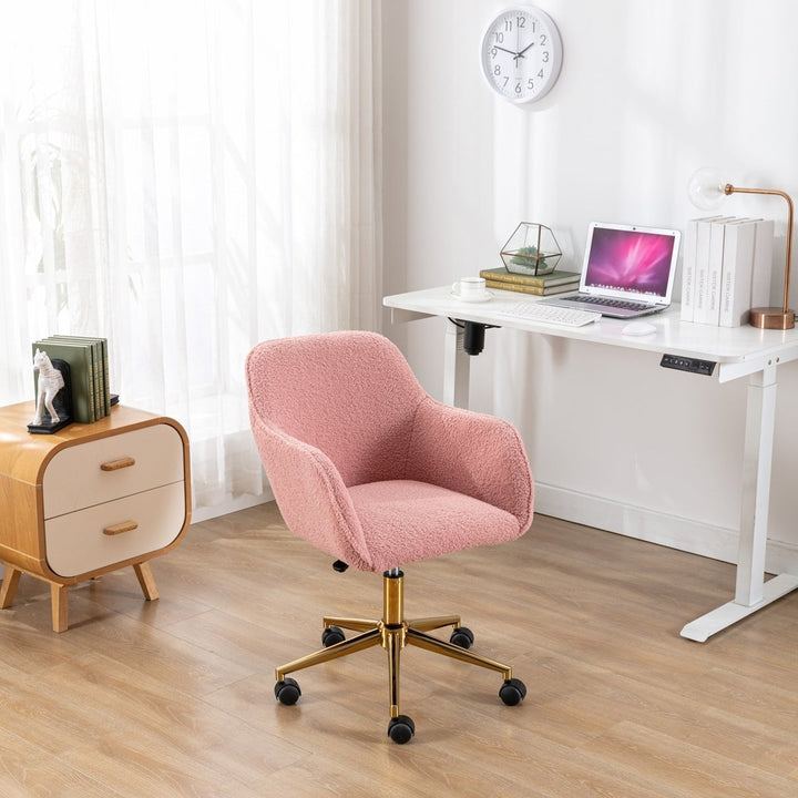 Modern Teddy Fabric Material Adjustable Height 360 Revolving Home Office Chair With Gold Metal Legs And Universal Wheel For Indoor,PinkDTYStore
