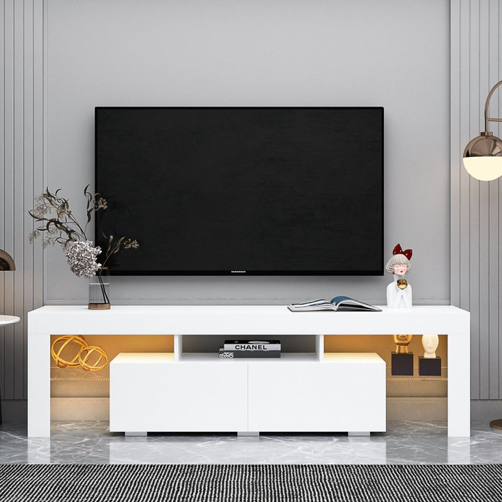 Modern White TV Stand, 20 Colors LED TV Stand w/Remote Control LightsDTYStore