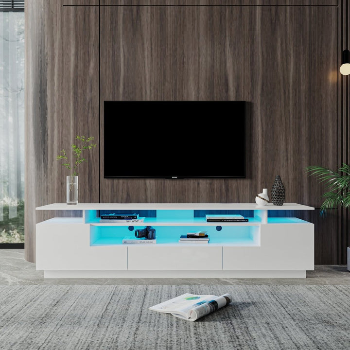 Modern White TV Stand, 20 Colors LED TV Stand w/Remote Control LightsDTYStore