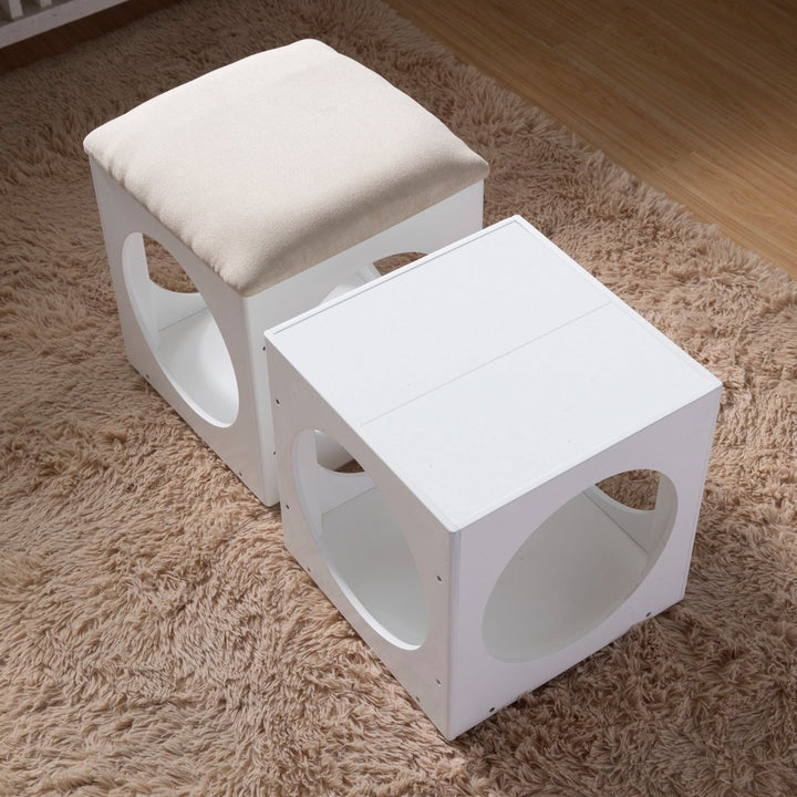 Multifunction Stackable Play Stool,Wood Stool,Pet Play Stool,Hollow Ottoman,White FinishDTYStore