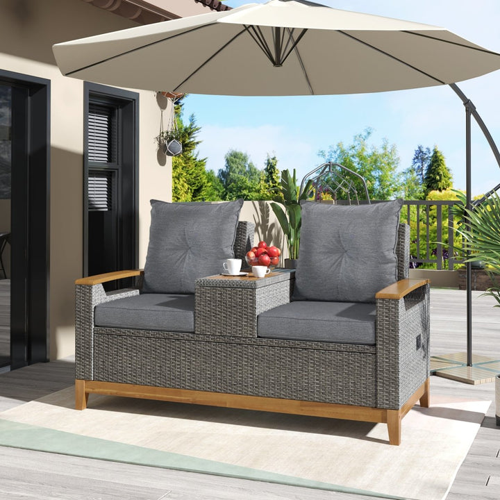 【Not allowed to sell to Wayfair】U_Style Outdoor Comfort Adjustable Loveseat,Armrest With Storage Space With 2 Colors,Suitable For Courtyards, Swimming Pools And Balconies, etc.DTYStore