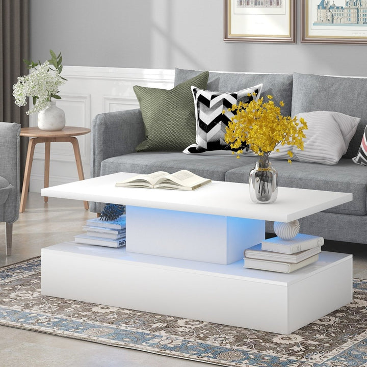 ON-TREND Coffee Table Cocktail Table Modern Industrial Design with LED lighting, 16 colors with a remote control, White (OLD SKU: WF280707AAK)DTYStore