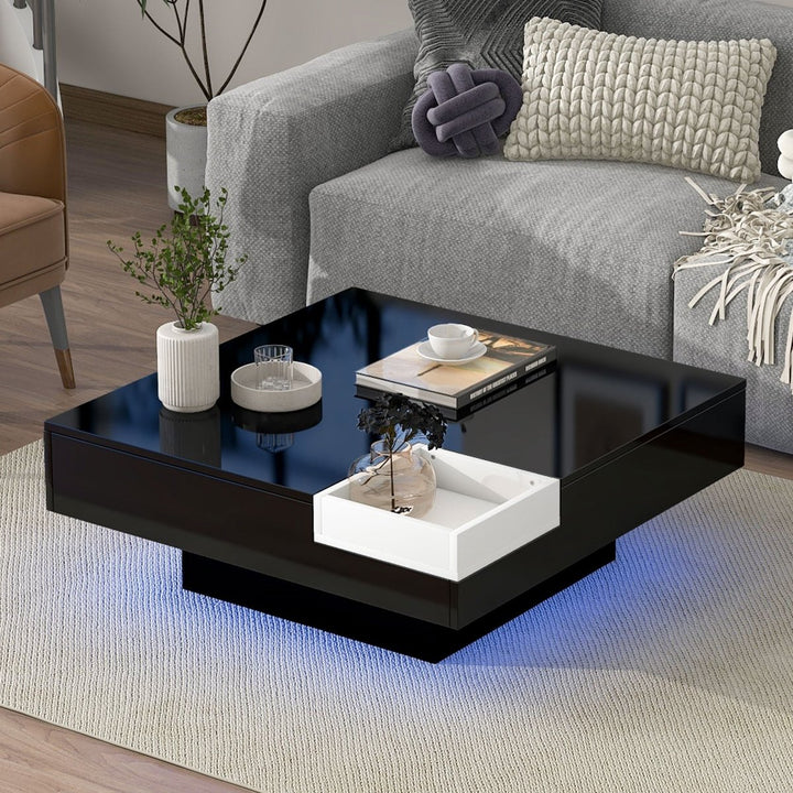 ON-TREND Modern Minimalist Design 31.5*31.5in Square Coffee Table with Detachable Tray and Plug-in 16-color LED Strip Lights Remote Control for Living Room (OLD SKU: WF291303AAB )DTYStore