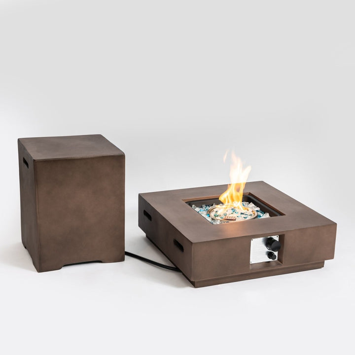 Outdoor Concrete Fire Pit Table with Propane Tank Cover-BrownDTYStore
