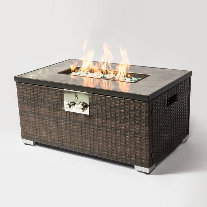 Outdoor Fire Table Propane Fire Pit Rattan gas fire table, gas fire table with tile tabletopDTYStore