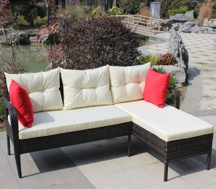 Outdoor patio Furniture sets 2 piece Conversation set wicker Ratten Sectional Sofa With Seat Cushions(Beige Cushion)DTYStore
