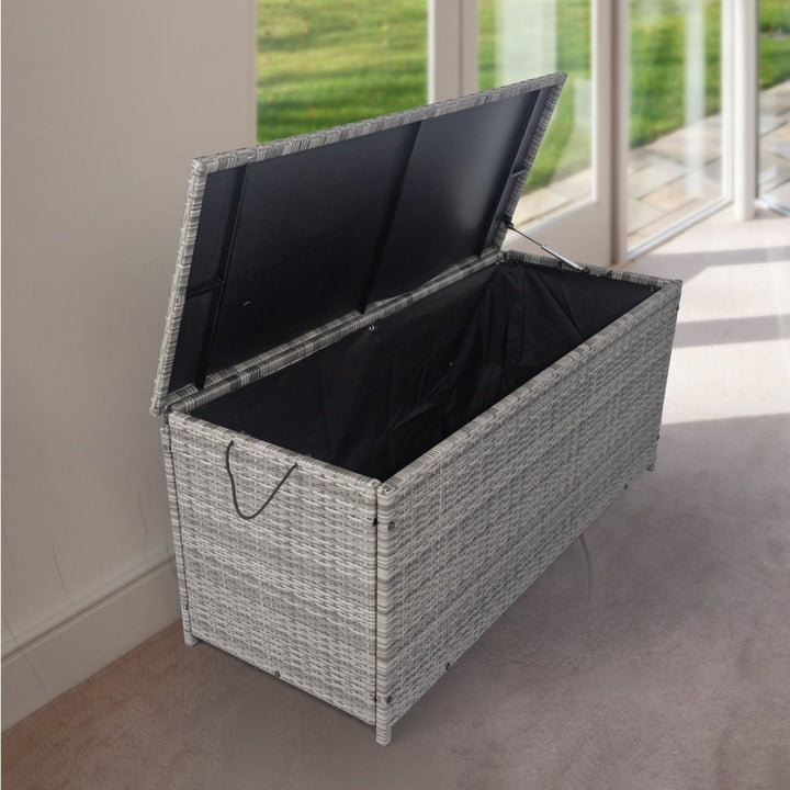 Outdoor Storage Box, 113 Gallon Wicker Patio Deck Boxes with Lid, Outdoor Cushion Storage Container Bin Chest for Kids Toys, Pillows, Towel GreyDTYStore