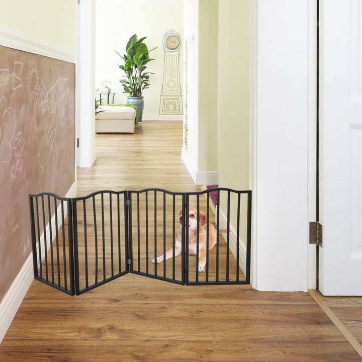 Pet Gate – Dog Gate for Doorways, Stairs or House – Freestanding, Folding，brown,Arc WoodenDTYStore