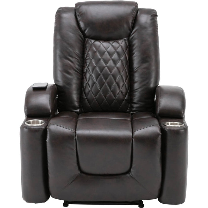 Power Motion Recliner with USB Charge Port and Cup Holder -PU Lounge chair for Living Room,Brown(Old Sku:PP194010DAA）DTYStore