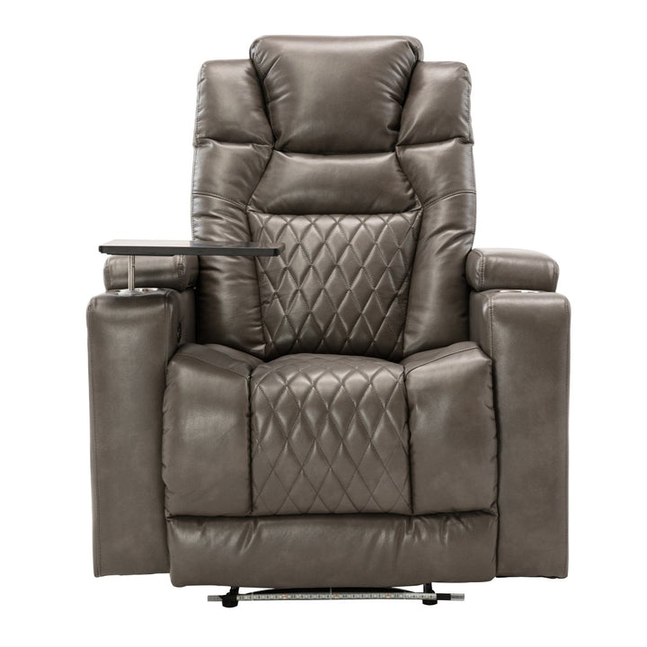 Power Motion Recliner with USB Charging Port and Hidden Arm Storage, Home Theater Seating with 2 Convenient Cup Holders Design and 360° Swivel Tray Table(old sku: SG000441AAA)DTYStore