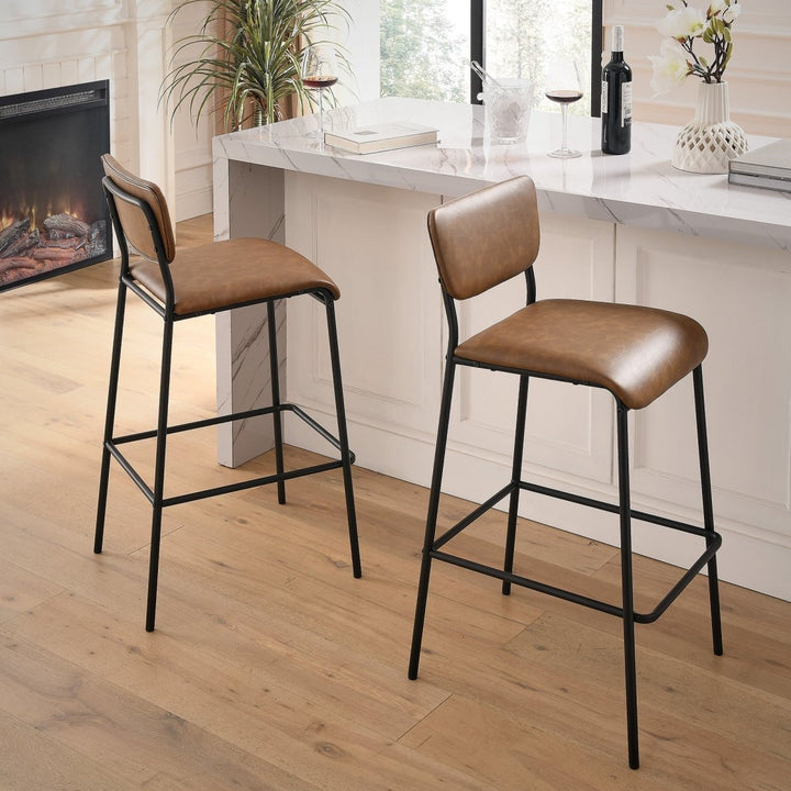 Pu Faux Leather Bar Stools Set of 2, Pub Barstools with Back and Footrest, Brown (18.25"x20“x38.5”）DTYStore