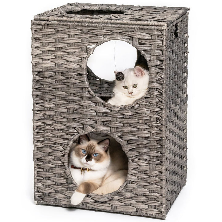 Rattan Cat Litter,Cat Bed with Rattan Ball and Cushion，GreyDTYStore