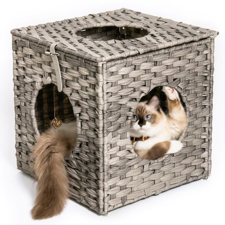 Rattan Cat Litter,Cat Bed with Rattan Ball and Cushion,GreyDTYStore