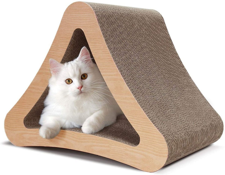 ScratchMe 3-Sided Triangle Cat Scratching Post Scratcher Cardboard, Recycle Corrugated Vertical Cat Board Pads prevents Furniture Damage, TriangularDTYStore