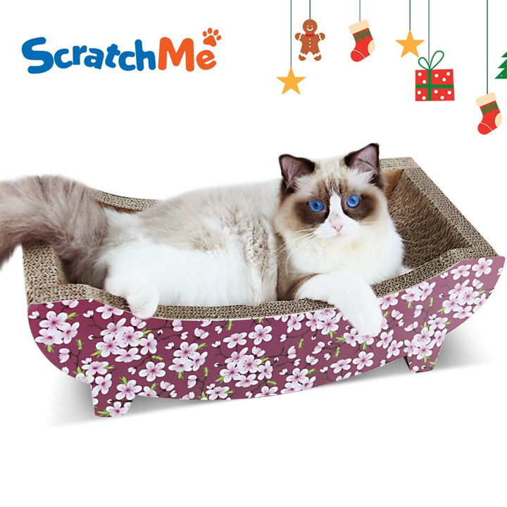 ScratchMe Cat Scratching Post Lounge Bed , Boat Shape Cat Scratcher Cardboard, Durable Recycle Board Pads Prevents Furniture DamageDTYStore