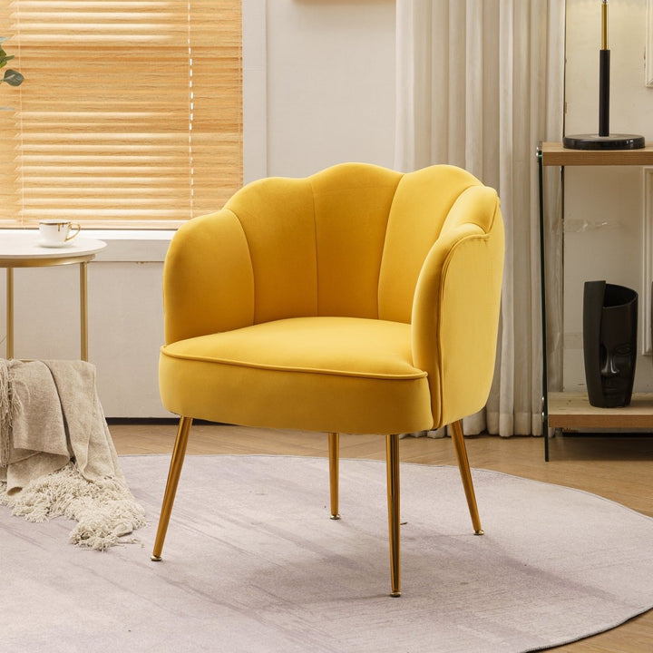 Shell Shape Velvet Fabric Armchair Accent Chair With Gold Legs For Living Room Bedroom,YellowDTYStore