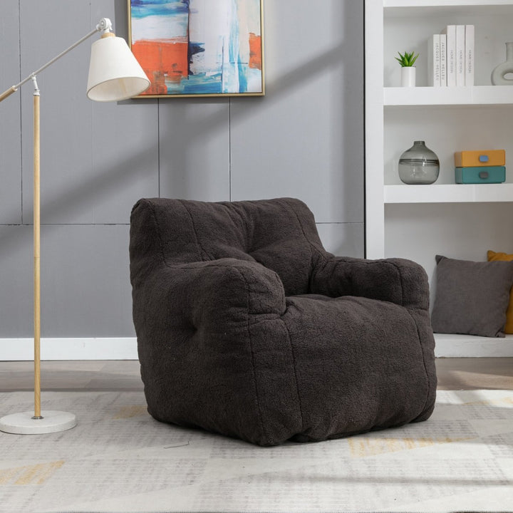 Soft Tufted Foam Bean Bag Chair With Teddy Fabric Dark GrayDTYStore