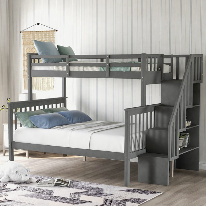 Stairway Twin-Over-Full Bunk Bed with Storage and Guard Rail for Bedroom, Gray color(OLD SKU :LP000019AAE)DTYStore