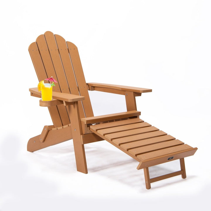 TALE Folding Adirondack Chair with Pullout Ottoman with Cup Holder, Oversized, Poly Lumber, for Patio Deck Garden, Backyard Furniture, Easy to Install,BROWN. Banned from selling on AmazonDTYStore