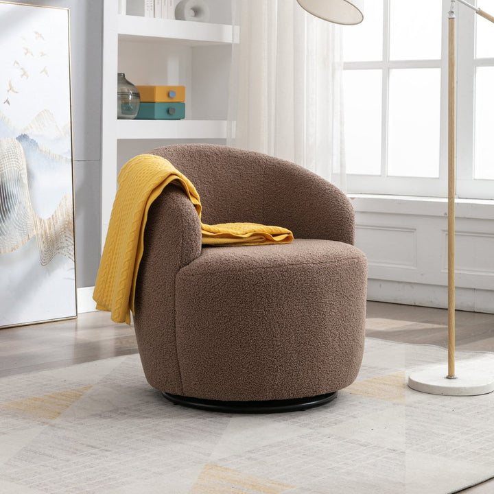 Teddy Fabric Swivel Accent Armchair Barrel Chair With Black Powder Coating Metal Ring,Coffee BrownDTYStore