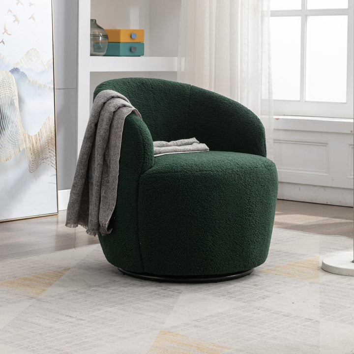 Teddy Fabric Swivel Accent Armchair Barrel Chair With Black Powder Coating Metal Ring,Dark GreenDTYStore
