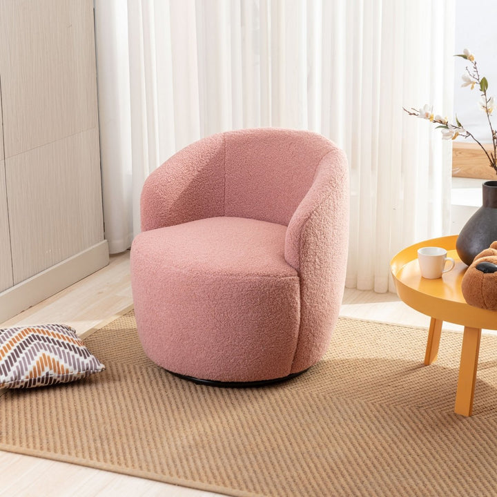 Teddy Fabric Swivel Accent Armchair Barrel Chair With Black Powder Coating Metal Ring,Light PinkDTYStore