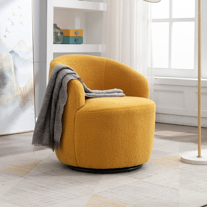 Teddy Fabric Swivel Accent Armchair Barrel Chair With Black Powder Coating Metal Ring,YellowDTYStore