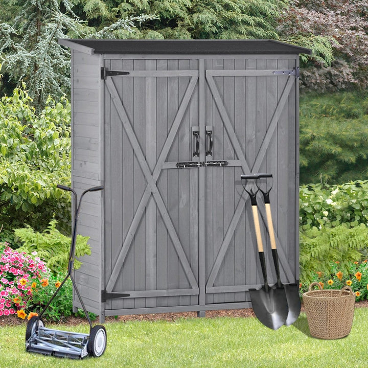 TOPMAX Outdoor 5.3ft Hx4.6ft L Wood Storage Shed Tool Organizer,Garden Shed, Storage Cabinet with Waterproof Asphalt Roof, Double Lockable Doors, 3-tier Shelves for Backyard, GrayDTYStore