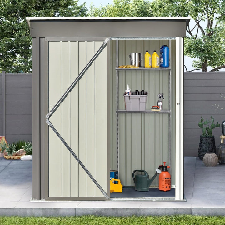 TOPMAX Patio 5ft Wx3ft. L Garden Shed, Metal Lean-to Storage Shed with Adjustable Shelf and Lockable Door, Tool Cabinet for Backyard, Lawn, Garden, GrayDTYStore