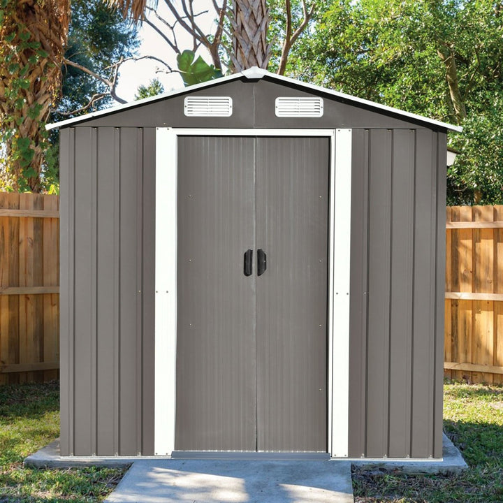 TOPMAX Patio 6ft x4ft Bike Shed Garden Shed, Metal Storage Shed with Lockable Door, Tool Cabinet with Vents and Foundation for Backyard, Lawn, Garden, GrayDTYStore