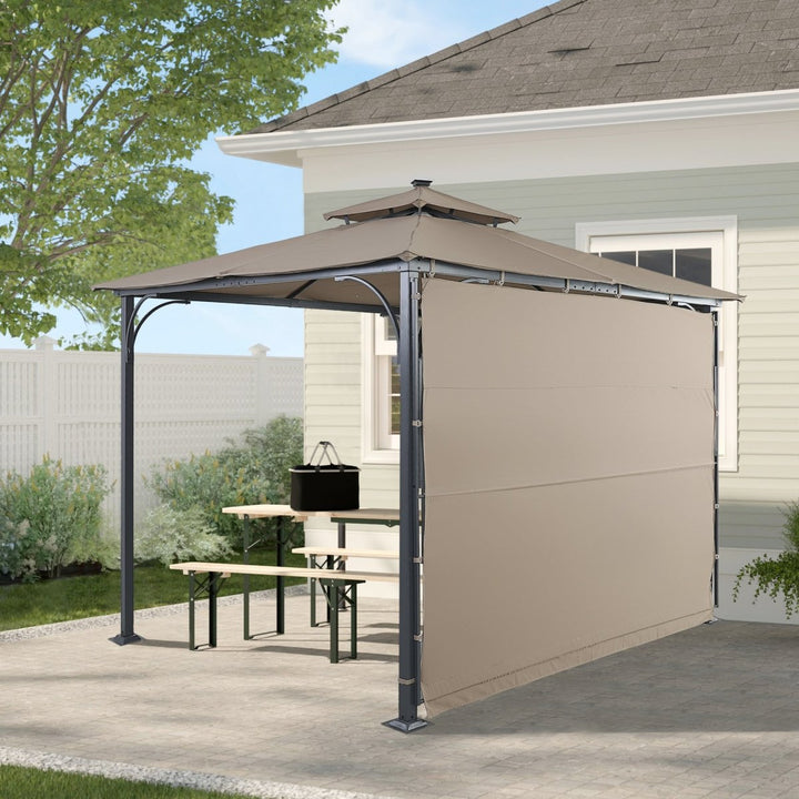 TOPMAX Patio 9.8ft.L x 9.8ft.W Gazebo with Extended Side Shed/Awning and LED Light for Backyard,Poolside, Deck, BrownDTYStore