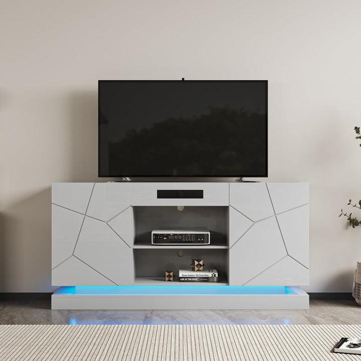 TV Cabinet , TV Stand with bluetooth speaker , Modern LED TV Cabinet with Storage Drawers, Living Room Entertainment Center Media Console TableDTYStore