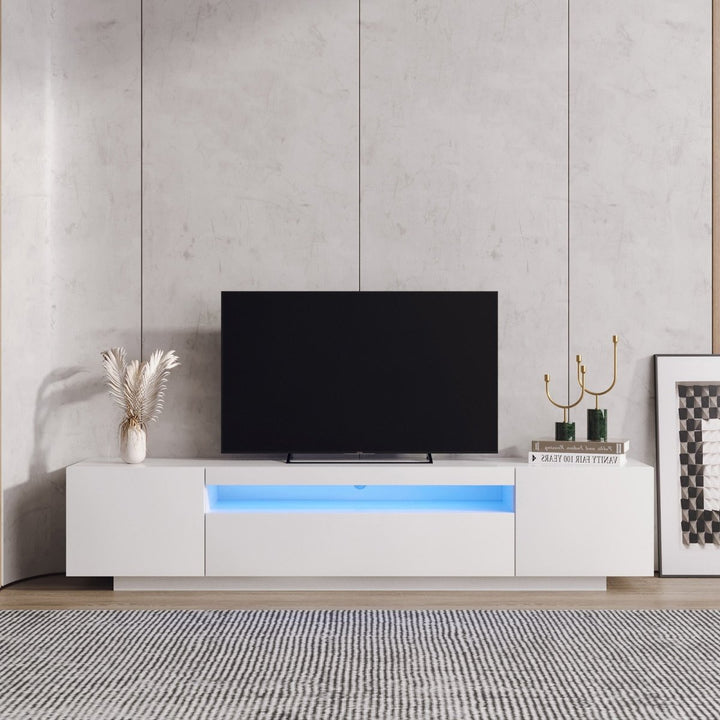 TV Cabinet Wholesale, White TV Stand with Lights, Modern LED TV Cabinet with Storage Drawers, Living Room Entertainment Center Media Console TableDTYStore