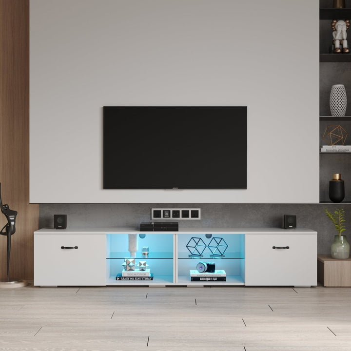 TV cabinet with LED light, white TV cabinetDTYStore